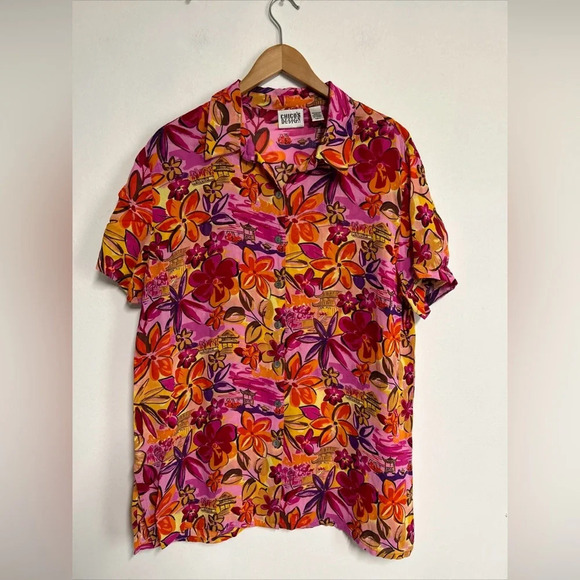 Chico’s Design 3 (XL) Colorful Floral Button Blouse SHEER Tropical Flower Power - Picture 1 of 8